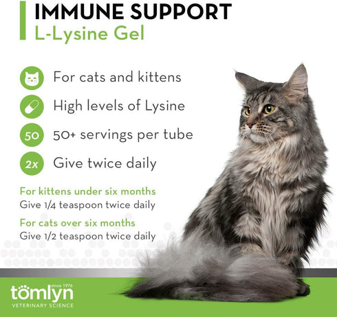 Tomlyn Immune Support L-Lysine Supplement: Maple-Flavored Gel for Cats and Kittens, 5oz