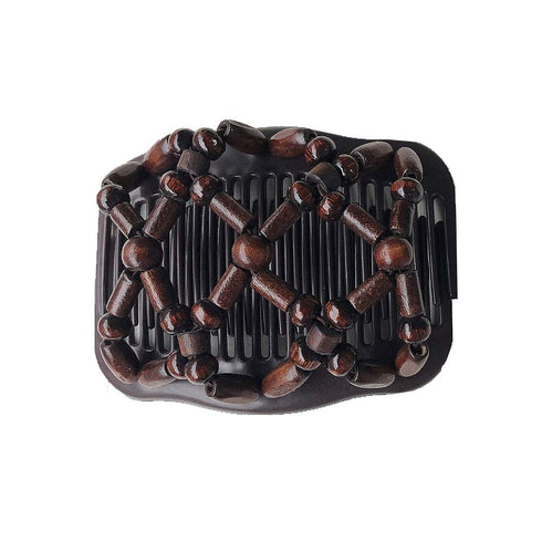 Lovef Women Magic Hair Combs Wood Beaded Stretch Double Side Combs Clips Bun Maker Hair Accessories (bead coffee 1)
