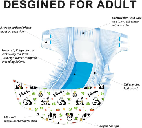 Pack 10, 5 Landofgenie Adult Diapers with Tabs High Absorbency Print Diaper for Women and Men Medium of Patterns