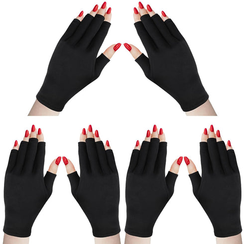 Syhood 3 Pair UV Gloves for Nail Lamp, UPF50+ UV Fingerless Protection Gloves for Manicures
