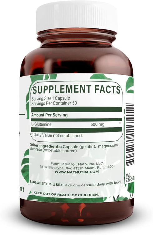 Natural Nutra L Glutamine, 500 mg, 50 Capsules, Supports Brain Functioning and Muscle Health