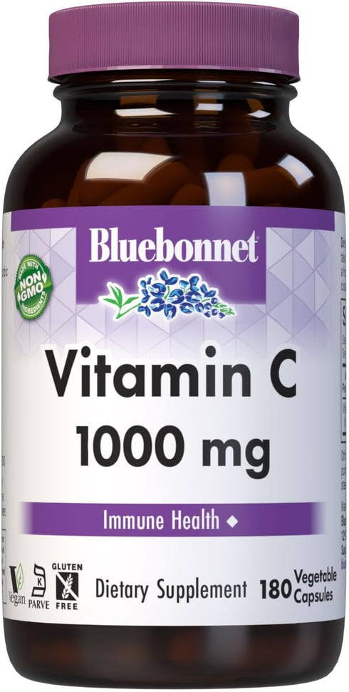 Bluebonnet Nutrition Vitamin C 1000 Mg Vegetable Capsules, Immune Skin Health, Vegan, 180 Count