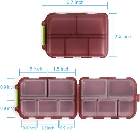 MsfIAIoo 2PCS 10 Travel Pill Organizer Box, Portable Pill Case, Pill Box Dispenser, with Compartments for Different