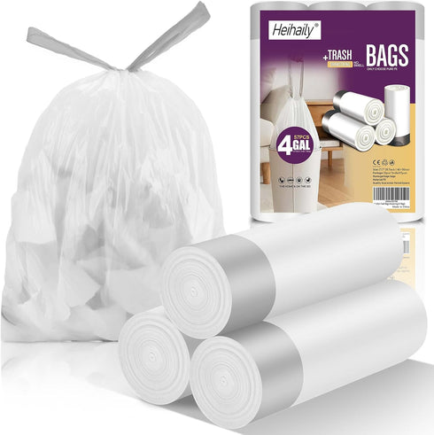 heihaily 4 Gallon White Trash Bags Drawstring - 3-4 Gal Small Garbage Bags