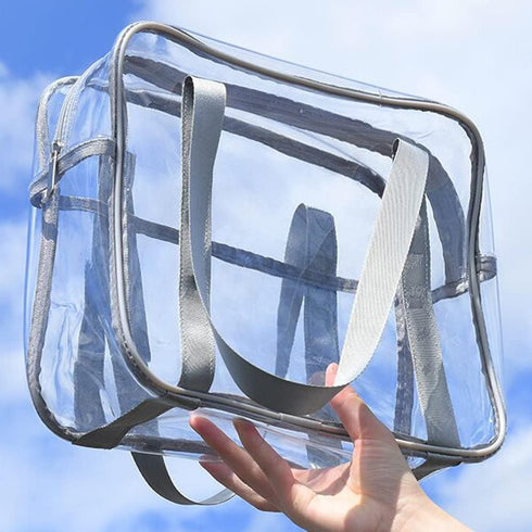 SxoSyo Large Clear Makeup Bags, Transparent Travel Toiletry Bag for Women, Bathroom Organizer with Handle (Silver Grey)