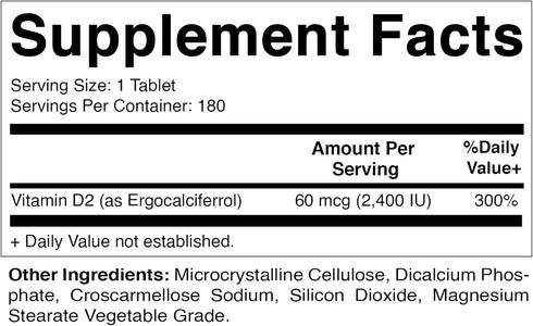 Vitamatic Vitamin D2 60 mcg (2400 IU) - Ergocalciferol - 180 Vegetarian Tablets (180 Tablets (Pack of 1)) (3 Bottles)