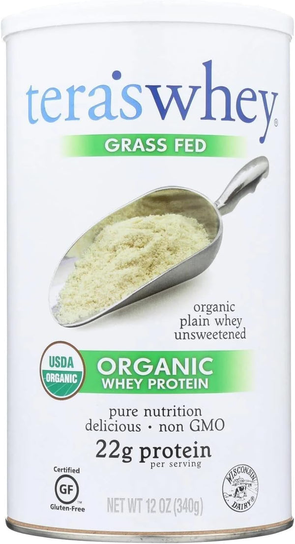 simply tera's Organic Whey Protein Powder - Grass Fed, Unflavored, Non-GMO, Kosher, Gluten-Free - Plain Unsweetened 12