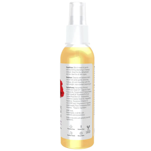 NOW Foods Solutions Soothing Rose Facial Cleansing Oil with Jojoba Oil, Vitamin E, Rose Absolute, 4 Fluid Ounce