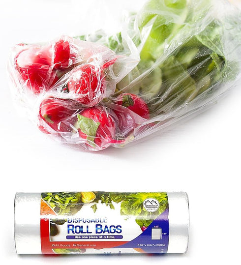 Food Storage Roll Bags, Disposable Plastic Bags, Mini Plastic Bags, 200 PCS Medium Roll Plastic Bags (9.84 x 13.7 inch)