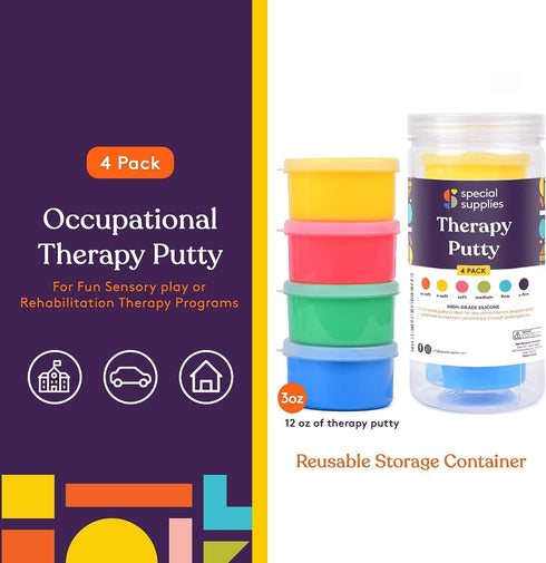 Set 4 Special Supplies Therapy Putty for Teens and Adults - Resistive Hand Exercise Stress Relief Therapy Putty Kit