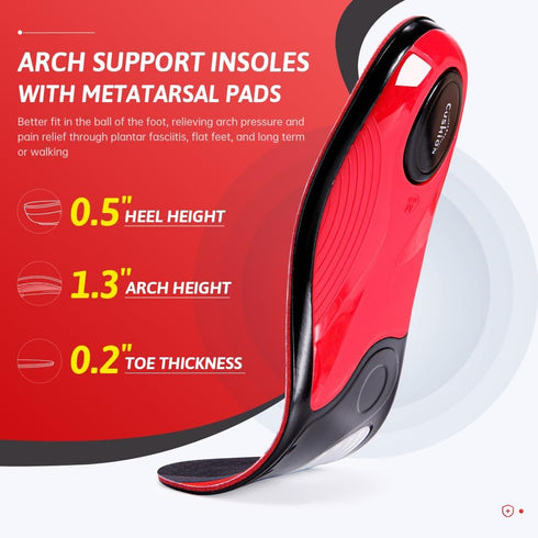 Plantar Fasciitis Arch Support Insoles for Men and Women, Heavy Duty Pain Relief Orthotics for Flat Feet