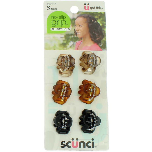 Scunci No-Slip Grip Mini Octopus Jaw Clips, 6 Count (Pack of 2)
