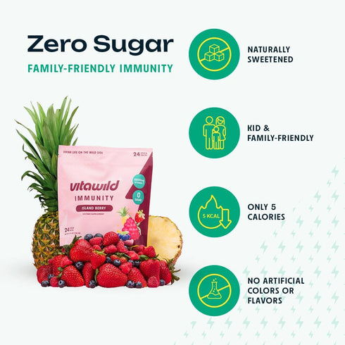 Immunity + Daily Hydration & Multivitamin Electrolyte Drink - Single Serving Stick Packs, Zero Sugar + Zinc