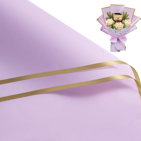 RUSPEPA 20 Sheets Flower Wrapping Paper - Light Purple - Gold Edge Waterproof Floral Bouquet Packaging for Birthday,