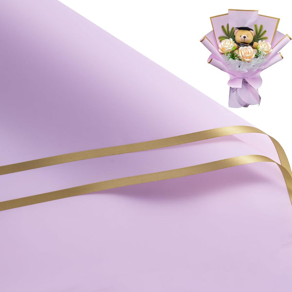 RUSPEPA 20 Sheets Flower Wrapping Paper - Light Purple - Gold Edge Waterproof Floral Bouquet Packaging for Birthday,