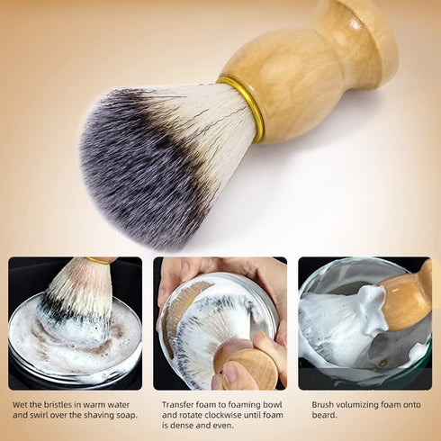 Shaving Brushes for Men, 3 Pack Travel Shaving Brush, Vegan Wood Handle, Hand Crafted Face Cleaning Tool