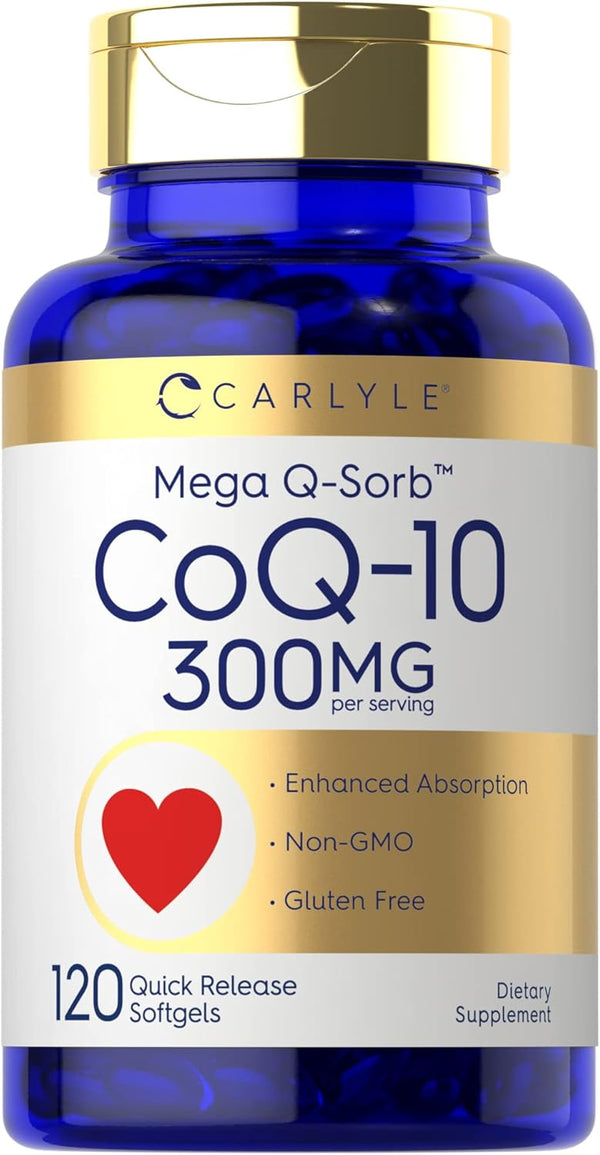 Carlyle CoQ10 300mg | 120 Softgels | Non-GMO, Gluten Free | Mega Q-Sorb Coenzyme Q-10 with Black Pepper Extract