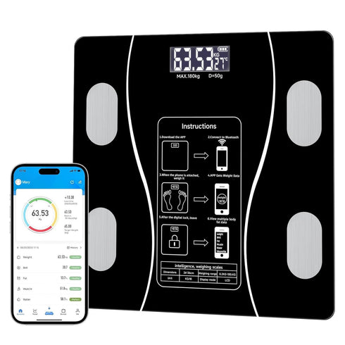 Intelligent Body Fat Scale, Digital Bathroom Scale, Connects to Mobile, Displays BMI, Body Fat, Muscle Mass