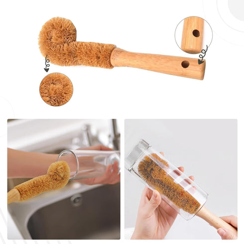 Voittozege 7 Set Piece Wooden Dish Brush Natural, Bamboo Brush Kitchen Dish Cleaning Brush Pot Brush & Bottle Cleaner