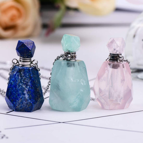 Rose Quartz Essential Oil Diffuser Necklace - Natural Healing Pendant