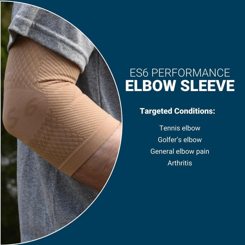 OS1st ES6 Elbow Compression Bracing Sleeve (Medium, Tan) for Tennis or Golfer's Elbow, Supports Tendons