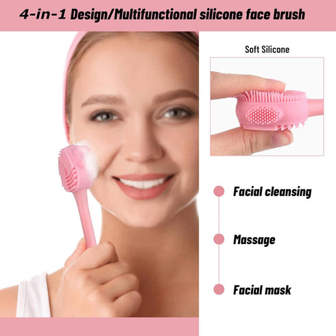 Silicone Facial Cleansing Brush, Beomeen 4 in 1 Handheld Face Scrubber for Gentle Exfoliating