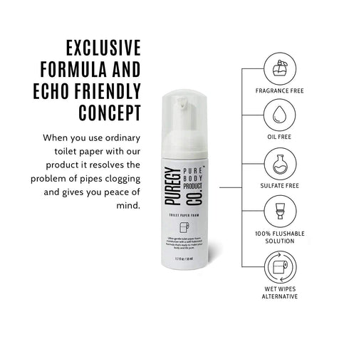 PUREGY CO. Ultra Gentle Toilet Paper Foam Spray | Unscented, Quickly Dissolve Formula | Flushable, Eco-Friendly Wet