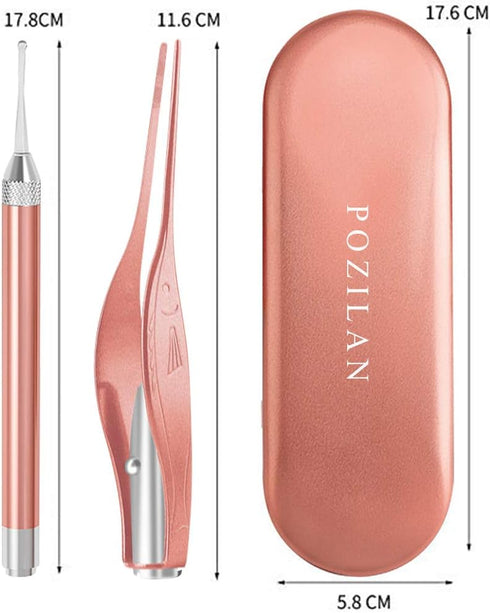 POZILAN Ear Picker Tweezers with LED Light - 8 Pack Ear Wax Removal Tool Cleaner Kit for Adults and Kids