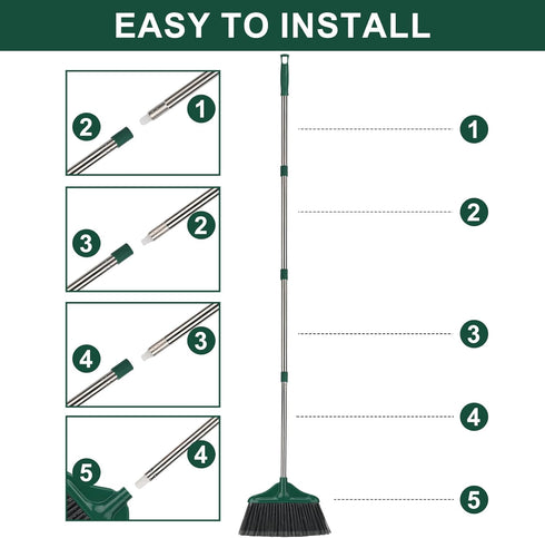 Heavy Duty Broom: Indoor Outdoor Commercial Broom with 50 inches Long Handle, Perfect for Home, Kitchen, Office, Black