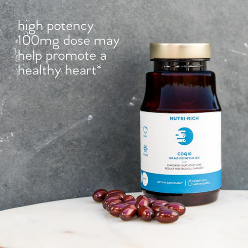 Nutri-Rich CoQ10 HIGH POTENCY 100mg - Coenzyme Q10 Antioxidant for Heart Health & Cellular Energy, 90 Softgels