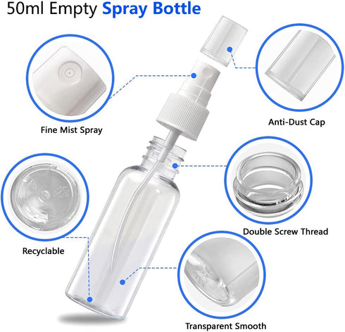 Mini Spray Bottles, 2oz/50ml Small Plastic Travel Spray Bottle, Refillable Hand Spritzer Bottles