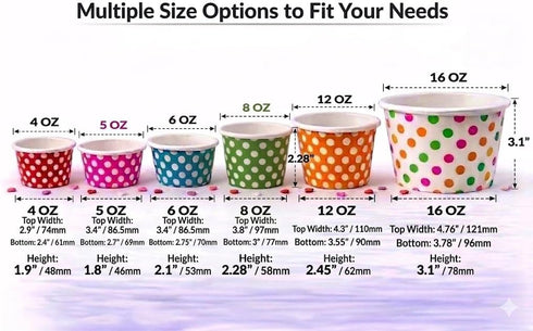 Worlds 8oz 50 pack Paper Ice Cream Cups Polka Dot Paper Yogurt Cups Mix