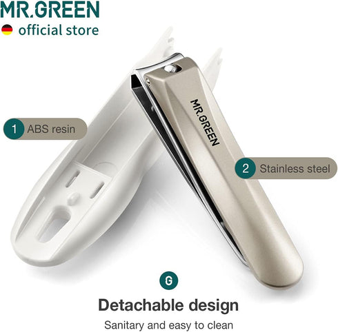MR.GREEN Nail Clippers, Anti Splash Fingernail Cutter Stainless Steel Manicure Tools with Detachable Design