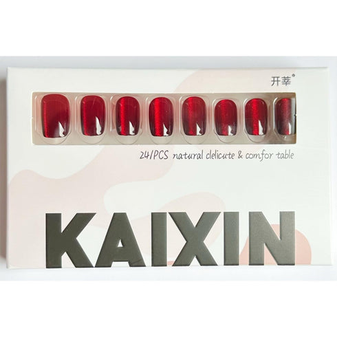 Wine Red Press on Nails, Short Square Cat Eye Nails, Glossy Glue on Nails, 24Pcs Reusable for Women