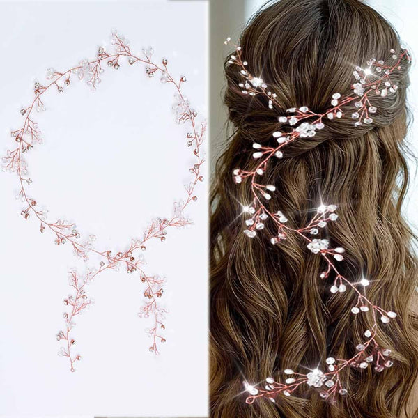 Yean Long Wedding Hair Vine Bridal Headband Accessories for Bride and Bridesmaid, 100cm / 39.3inches, Rose Gold