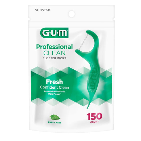 GUM Professional Clean Floss Picks - Extra Strong Shred-Resistant Dental Flossers, Fresh Mint Flavor, 150ct