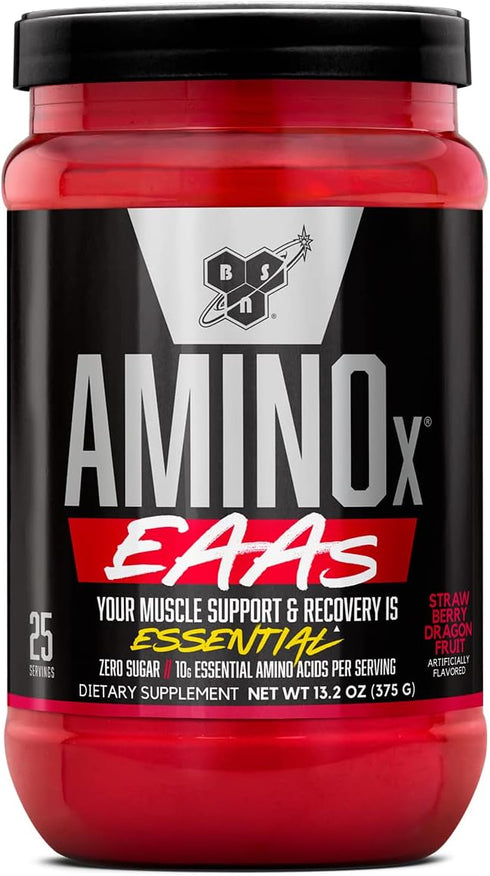 BSN Amino X EAAs, Muscle Recovery & Endurance, 10g Essential Amino Acids, 5g BCAAs, Zero Sugar, Strawberry Dragonfruit,
