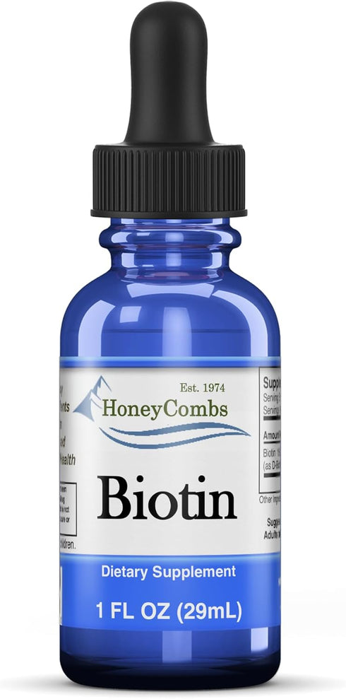 HoneyCombs Vitamin B7 (Biotin) Drops, Liquid Supplement for Hair, Skin & Nails, 1 Fl Oz
