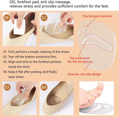 16Pcs Heel Cushion Soft Inserts, Gel Pads for Loose Shoes, Forefoot Pads & Arch Support, Protectors for Pain Relief