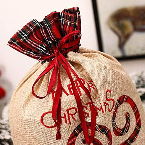 Yordearly 2Pcs Santa Sack Bags - Large Christmas Cloth Bag with Drawstring, 16" X 22" Reusable Present Storage