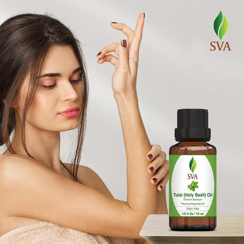 SVA Holy Tulsi Essential Oil – 1/3 Fl Oz – 100% Natural for Diffuser, Hair Care, Skin Care, Aromatherapy, Massage