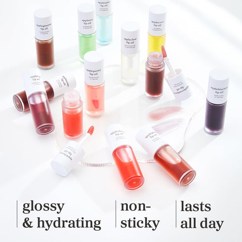 NOONI Korean Lip Oil - Appleberry, Long-Lasting Moisturizing Plumping for Dry Lips, 0.12 FL Oz