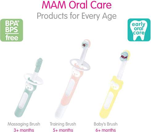 MAM Baby Toothbrushes - 2 Baby's Brushes and 1 Safety Shield, Interactive App for Boys 6+ Months, Blue