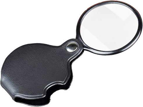 Mini Folding Pocket Magnifier with 10X Loupe, 60mm Diameter Lens for Reading, Hobby, Inspection, Black Sleeve