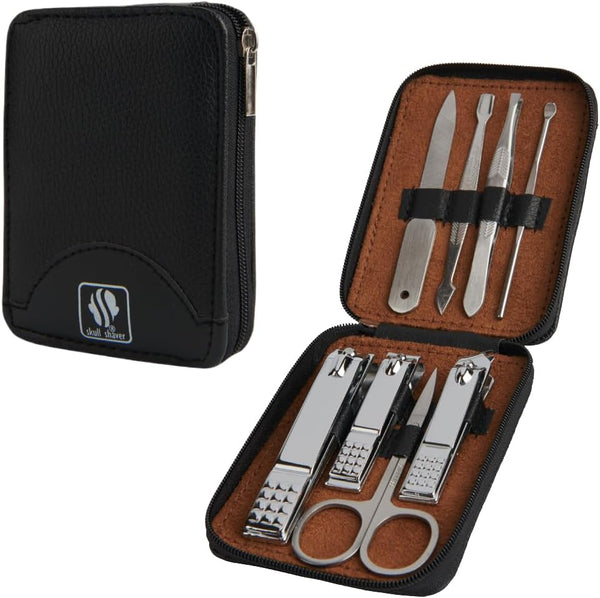 Skull Shaver 8-Piece Manicure Set for Men - Stainless Steel Nail Kit & Grooming Tools
