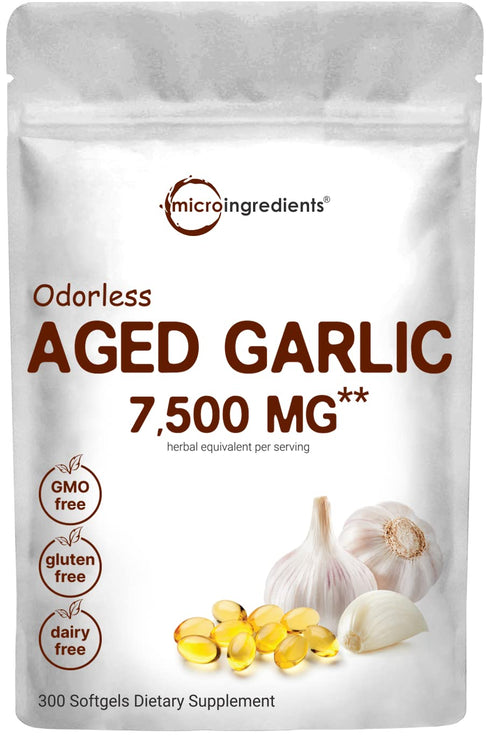Micro Ingredients Odorless Garlic 7500mg, 300 Softgels | 2 Years Aged Garlic Extract, Immune Support & Heart Health