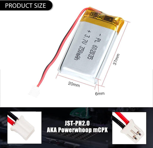 YDL 3.7V 350mAh 602035 Lipo Battery, Rechargeable Lithium Polymer Ion Battery Pack with PH2.0mm JST Connector