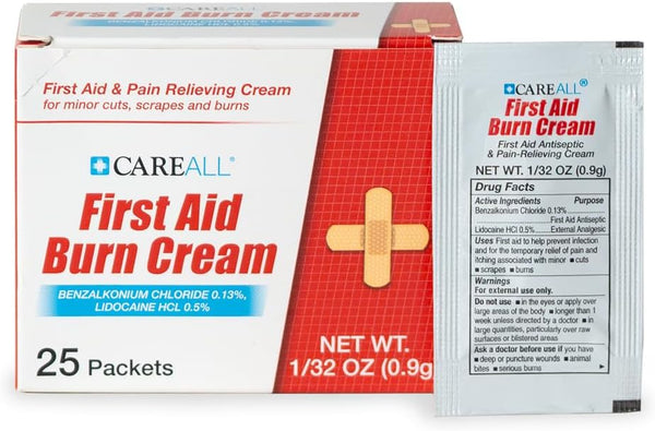 CareALL First Aid Burn Relief Cream - 0.9g Packets (Pack of 25) for Minor Burns, Cuts & Scrapes