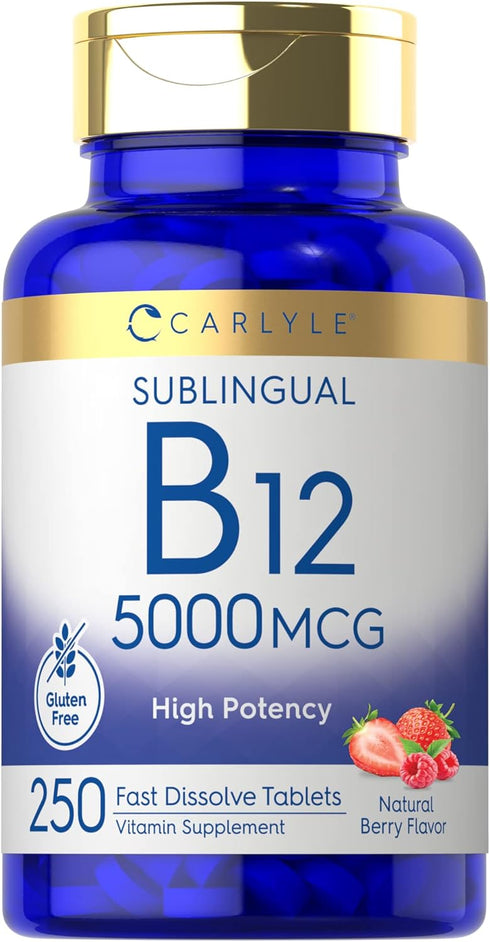 Carlyle Vitamin B12 5000mcg - 250 Fast Dissolve Tablets, Natural Berry Flavor, Vegetarian, Non-GMO & Gluten Free