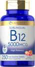Carlyle Vitamin B12 5000mcg - 250 Fast Dissolve Tablets, Natural Berry Flavor, Vegetarian, Non-GMO & Gluten Free